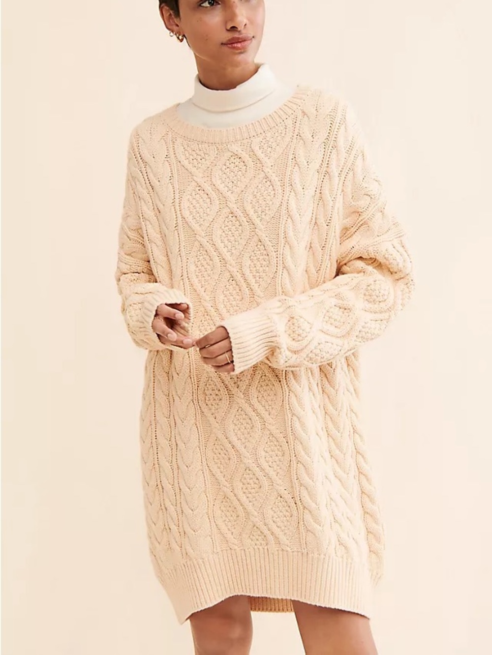 Mare Mare Anthropologie Chunky Cream Cable Knit Long Sleeve Sweater Dress XL
